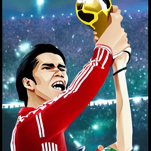 Image similar to james rodrigez holding the world cup in captain tsubatsa, pixiv, high quality