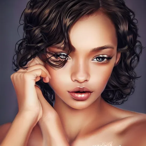 Image similar to a gorgeous female photo, professionally retouched, soft lighting, wearing sundress, illuminated by moonlight, realistic, smooth face, ebony goddess, luscious lips, perfect eyes, wide angle, sharp focus on eyes, 8 k high definition, insanely detailed, intricate, elegant, art by artgerm and wlop