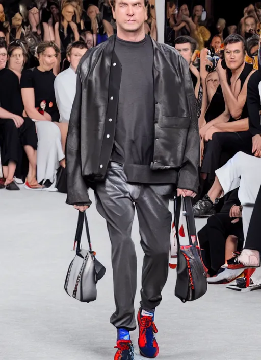 Image similar to hyperrealistic and heavy detailed balenciaga runway show of nathan fillion, leica sl 2 5 0 mm, vivid color, high quality, high textured, real life