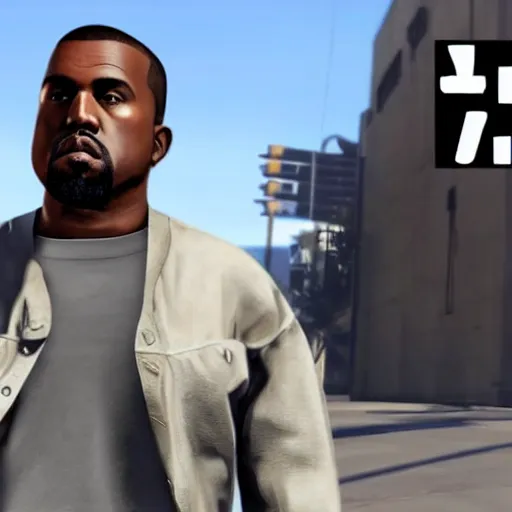 Prompt: Kanye West in GTA V, gameplay footage