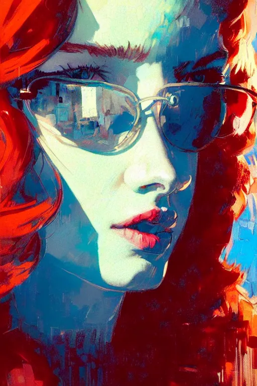 Image similar to portrait of a beautiful girl, redhead, shades of blue, beautiful face, rule of thirds, intricate outfit, spotlight, by greg rutkowski, by jeremy mann, by francoise nielly, by van gogh, digital painting