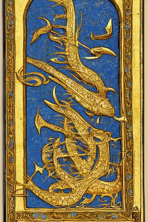 Image similar to detailed realistic medieval bible manuscript illustration gold - leafed foil depicting the story of jonah