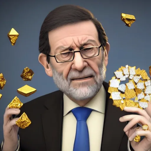 Image similar to a still of mariano rajoy surrounded by gold and diamonds, award - winning, photograph, 3 d render, unreal engine, 4 k detailed