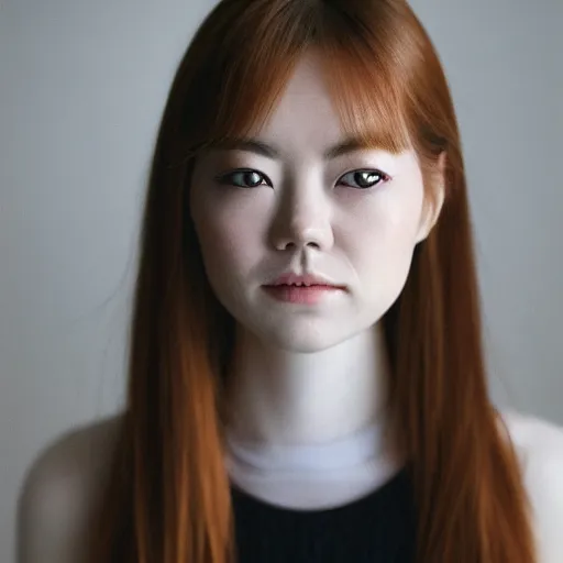 Prompt: a masterpiece portrait photo of a beautiful young woman who looks like a korean emma stone, symmetrical face