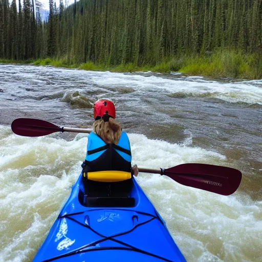Prompt: kayaking in an alberta river