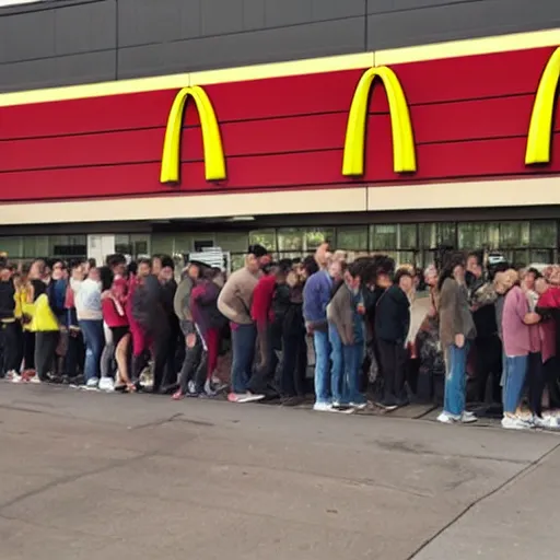 Prompt: The Flash waiting in a long line at McDonalds