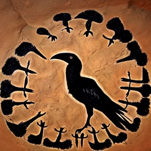 Image similar to shaman - raven, paleolithic cave art