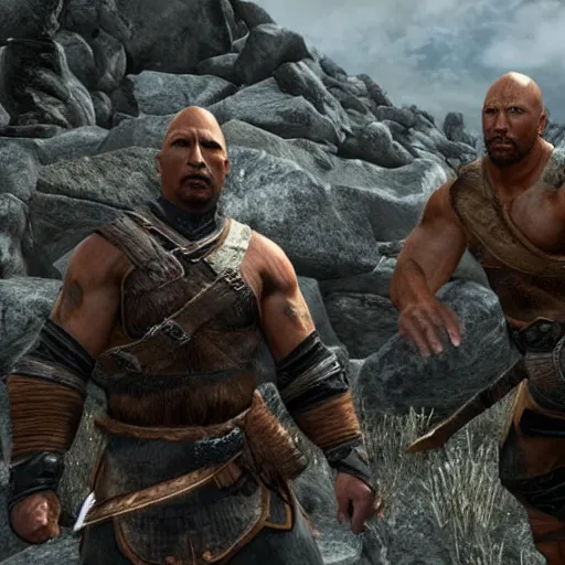 Prompt: Dwayne The Rock Johnson in the Skyrim game