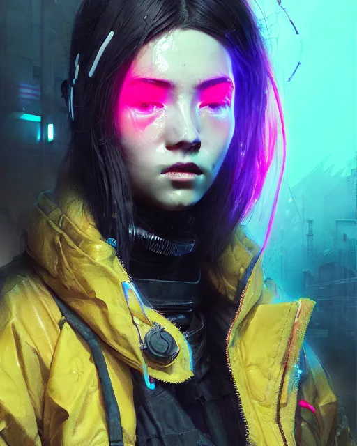 Image similar to detailed portrait neon operator girl, cyberpunk futuristic, neon, reflective puffy coat, decorated with traditional japanese by ismail inceoglu dragan bibin hans thoma greg rutkowski alexandros pyromallis nekro rene margitte, illustrated, perfect face, fine details, realistic shaded, fine - face, pretty face