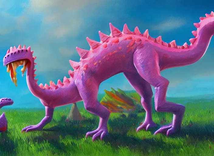 Image similar to concept design of cute candy dinosaurs, oil painting by jama jurabaev, extremely detailed, brush hard, artstation, for aaa game, high quality, brush stroke