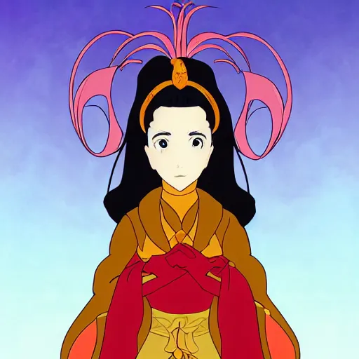 Image similar to anime art nouveau portrait of Fire Lady Katara in the style of JM Animation, symmetrical