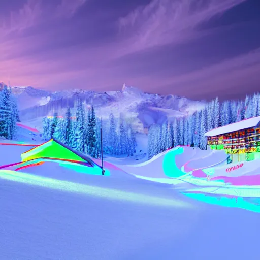 Prompt: : psychedelic ski resort, architectural plans hyper - realistic, detailed, render by c 4 d octane, unreal engine, 8 k 3 d render ray traceing