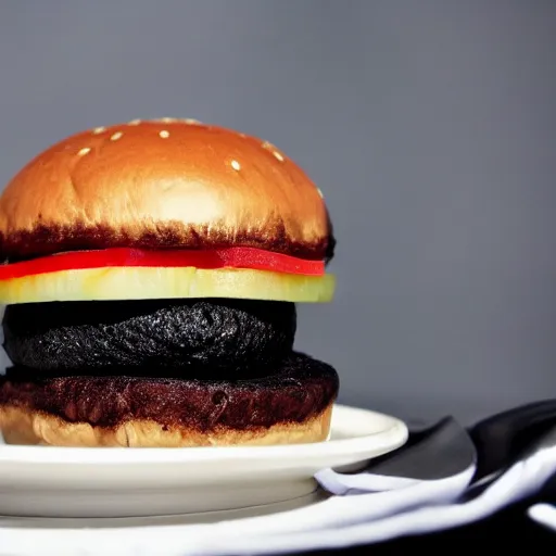 Image similar to a black hamburger, photo