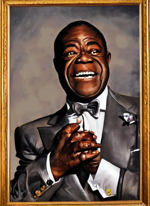 Image similar to a portrait of louis armstrong holding a white handkerchief, by kehinde wiley, dramatic lighting, highly detailed digital painting