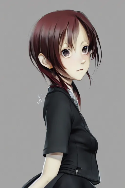 Prompt: Very complcated dynamic composition, realistic anime style at Pixiv, Zbrush sculpt colored, Octane render in Maya and Houdini VFX, young redhead girl in motion, wearing jacket and skirt, silky hair, black stunning deep eyes. By ilya kuvshinov, krenz cushart, Greg Rutkowski, trending on artstation. Amazing textured brush strokes. Cinematic dramatic soft volumetric studio lighting. Inspired by vibes of classic Italian symphonic music.