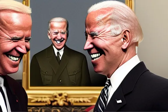 Image similar to “ very very intricate photorealistic photo of hitler and joe biden laughing together, detailed natural lighting, award - winning crisp details ”