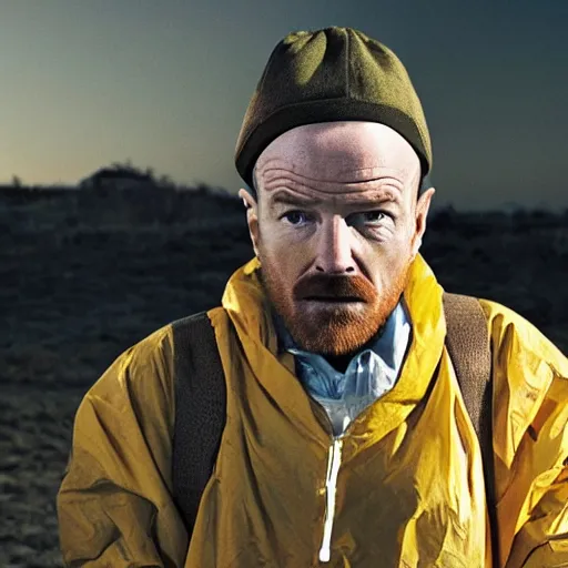 Image similar to Live Action Still of Bryan Cranston dressed as and playing Jesse Pinkman in Breaking Bad, real life, hyperrealistic, ultra realistic, realistic, highly detailed, epic, HD quality, 8k resolution, body and headshot, film still