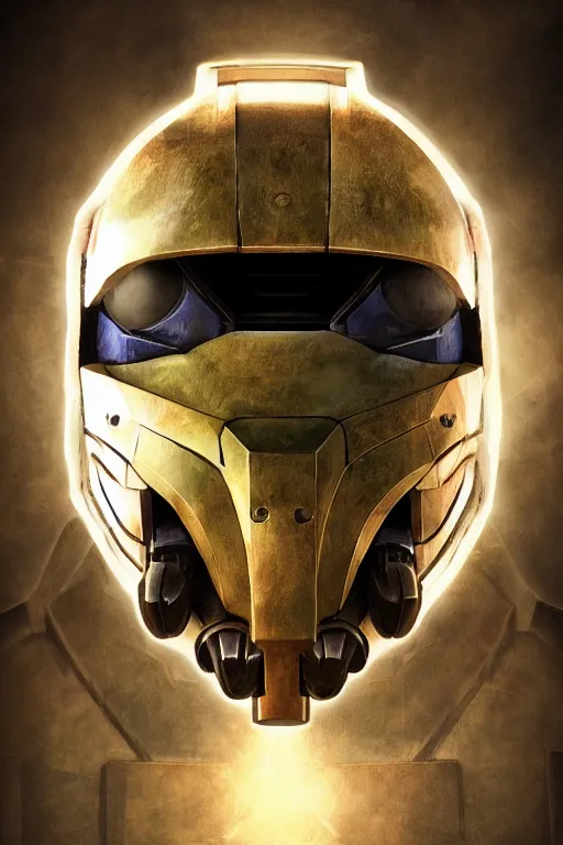 Image similar to robot ninja mask helmet halo master chief radiating a glowing aura global illumination ray tracing hdr fanart arstation by ian pesty and katarzyna da „ bek - chmiel