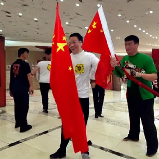 Prompt: Chinese John Cena wielding the CCP flag