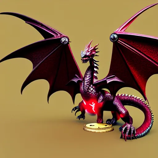 Image similar to a 3d game object of the metal key for the cage, very realistic, with dragon wings and large red diamond in it, it is very detailed, on the white background, rpg game inventory item