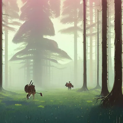 Image similar to breath of the wild, simon stalenhag, forest