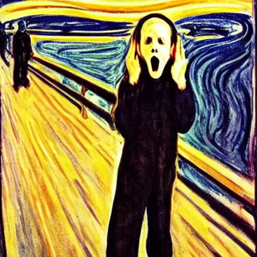 Prompt: young macaulay culkin from home alone as the scream painting by edvard munch,