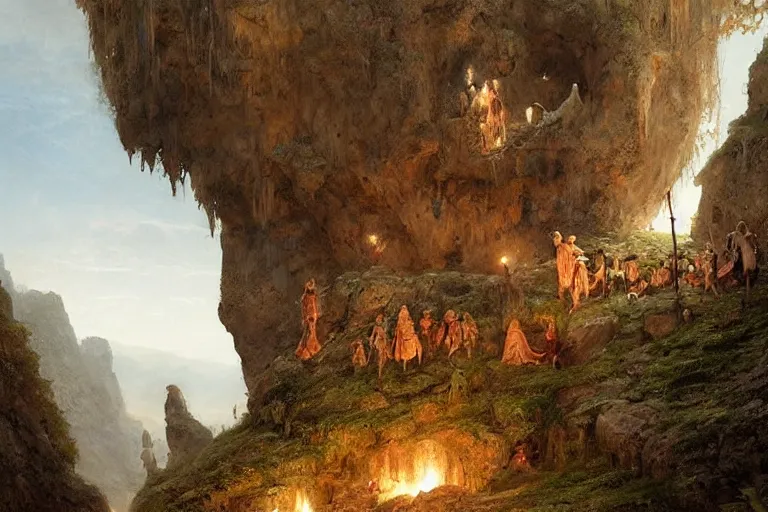 Image similar to stone age rave in a cave, digital art by eugene de blaas, ross tran, and nasreddine dinet, intricately detailed, in the style of romanticism, cinematic, artstation, greg rutkowski