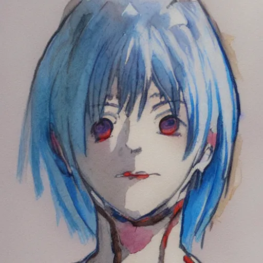 Prompt: watercolor sketch of rei ayanami