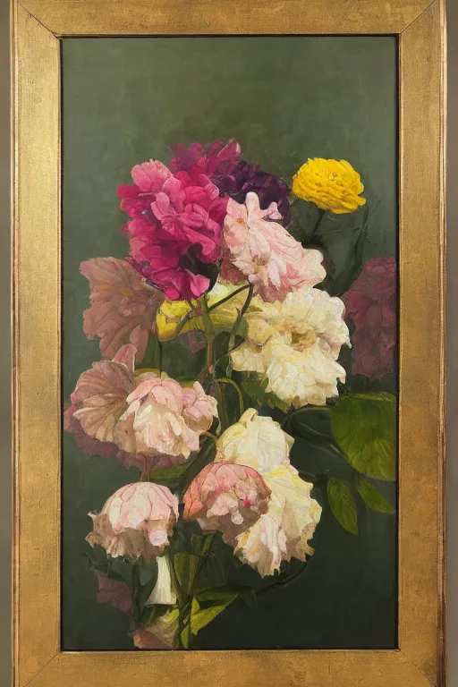 Prompt: oil painting of a neglected flower, multi chromatic, single area of attention, still life, soft outlines, elegant and refined painting, fully rendered light to shadow