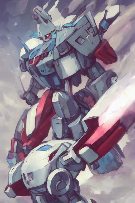 Prompt: cute anthropomorphic Gundam, Gundam eating a wipe red watermelon, tiny, small, miniature Gundam, baby Robot, short, pale blue armor, cute and adorable, pretty, beautiful, DnD character art portrait, matte fantasy painting, cgsociety Artstation, by Jason Felix by Steve Argyle by Tyler Jacobson by Peter Mohrbacher, cinematic lighting