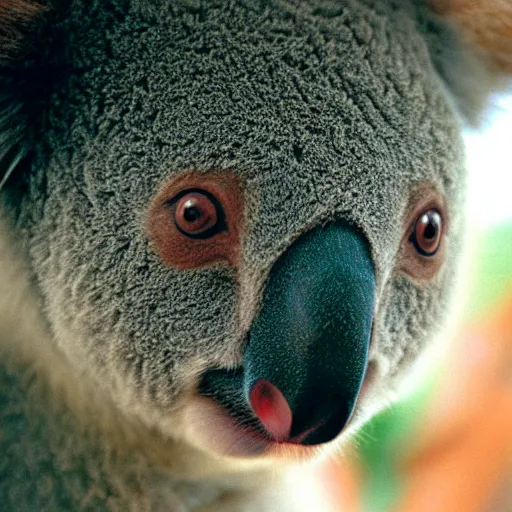 Prompt: photo of koala inside kangaroo pouch, cinestill, 8 0 0 t, 3 5 mm, full - hd