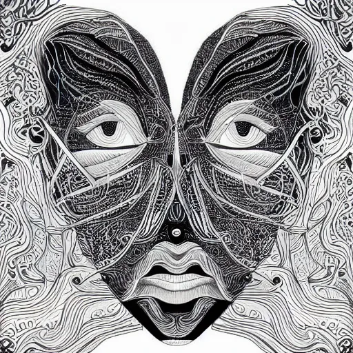 Image similar to “geometrically surreal order of face mask, extremely high detail, photorealistic, intricate line drawings, dotart, album art in the style of James Jean”