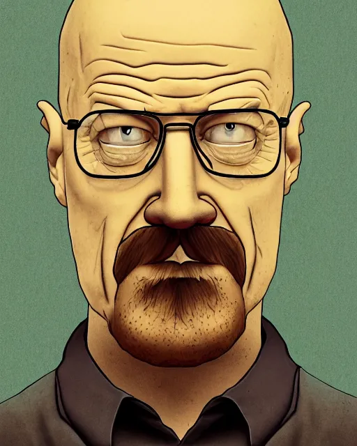 Image similar to portrait of walter white in the style of justin roiland. heisenberg from breaking bad. cinematic lighting. style of rick & morty. photographic, photography. by justin roiland