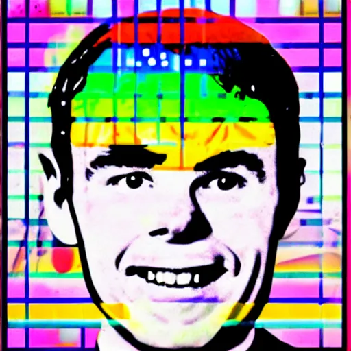 Image similar to rainbow smiling happy alan turing. pop art.