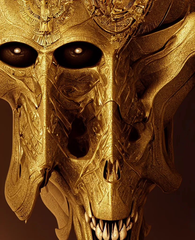 Prompt: Photorealistic epic egyptian god face close-up portrait ram skull, jackal skull, gold. ominous, ancient magic, intricate artwork by Tooth Wu and wlop and beeple and ryohei hase. octane render, trending on artstation, greg rutkowski very coherent symmetrical artwork. cinematic, hyper realism, high detail, octane render, 8k