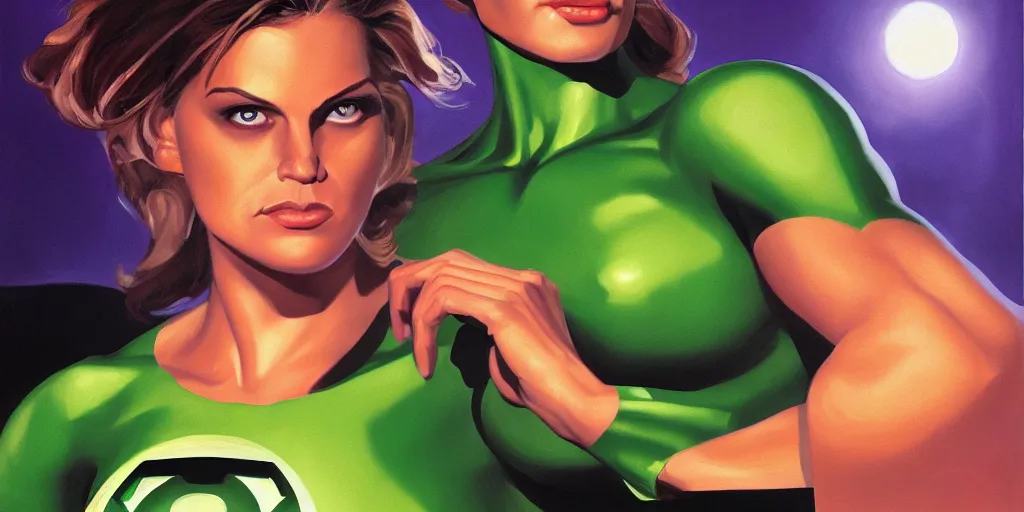 Image similar to Female portrait of Green Lantern in the morning sun, Alex Ross, oil painting