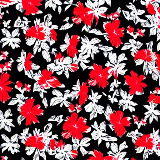 Image similar to aloha shirt black flower on red, photograph, realistic, filmic, cinematic