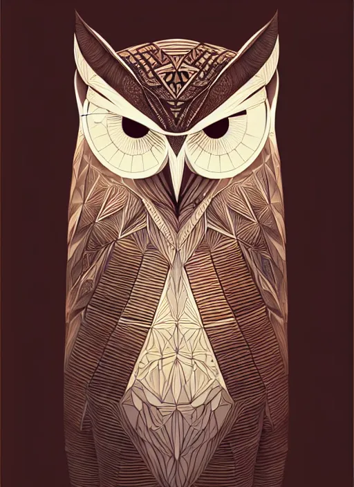 Image similar to portrait of a geometric owl, identical eyes, medium shot, illustration, full body made of white feathers, symmetrical, art stand, super detailed, cinematic lighting, and its detailed and intricate, gorgeous, by peter mohrbacher