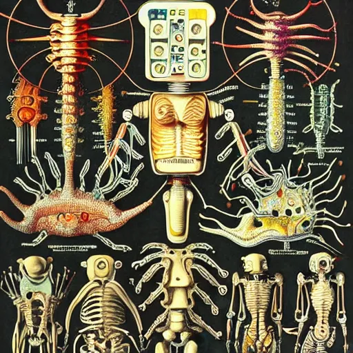 Prompt: robot anatomy by ernst haeckel, masterpiece, vivid, very detailed