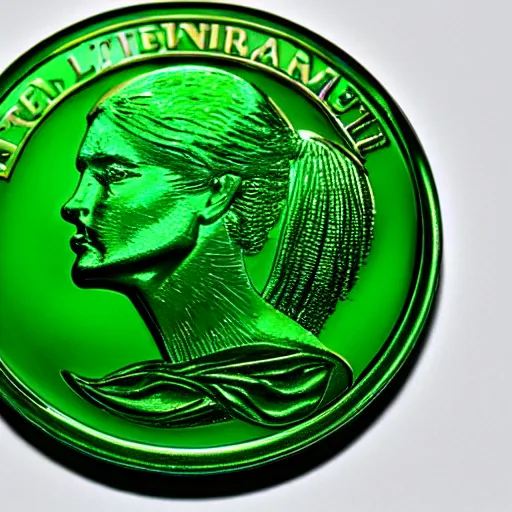 Image similar to green translucent coin in shape of labyrinth