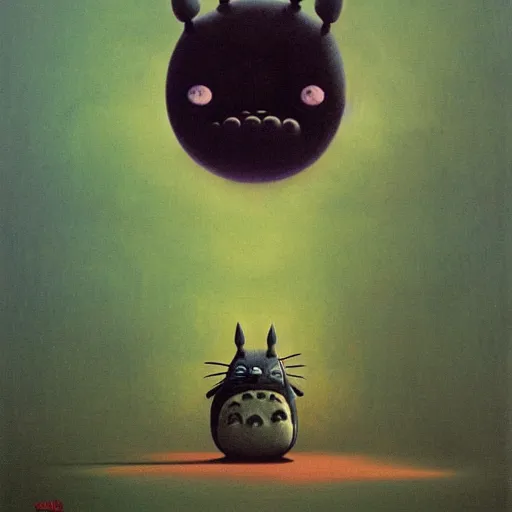 Image similar to Totoro, Studio Ghibli, Zdzisław Beksiński