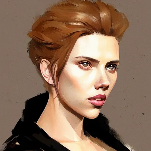 Image similar to “ portrait of scarlett johansson by greg rutkowski, young, attractive, highly detailed portrait, scifi, digital painting, artstation, concept art, smooth, sharp foccus ilustration, artstation hq ”