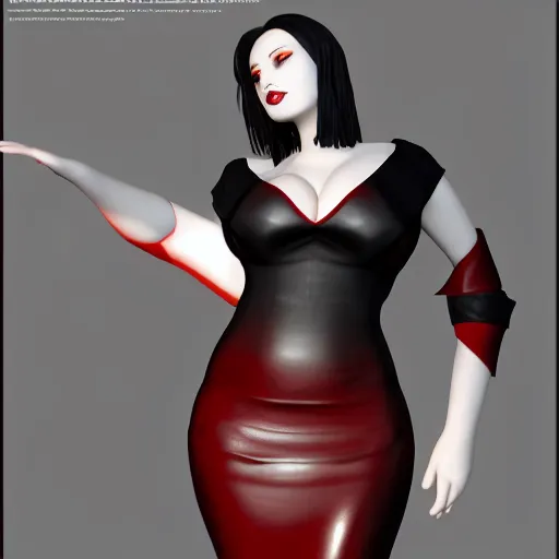 Image similar to curvy feminine hot goth woman with elegant red-black elegant crocodile leather dress, cgsociety, photorealistic, sublime ambience, idealistic, 16k, smooth, sharp focus, trending on ArtStation, volumetric lighting, fully clothed, worksafe