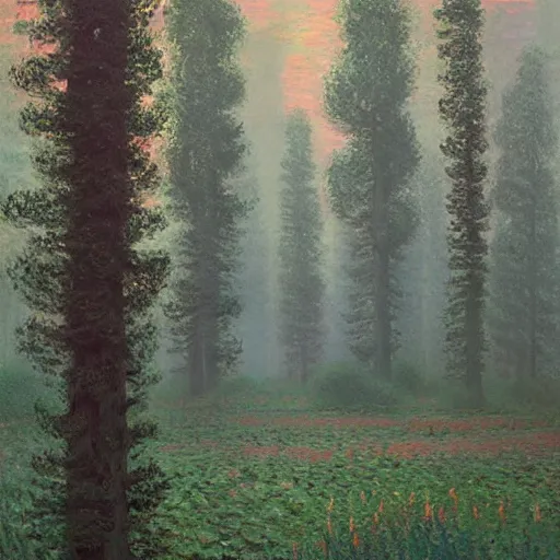 Prompt: A quiet forest by Simon Stålenhag and Claude Monet