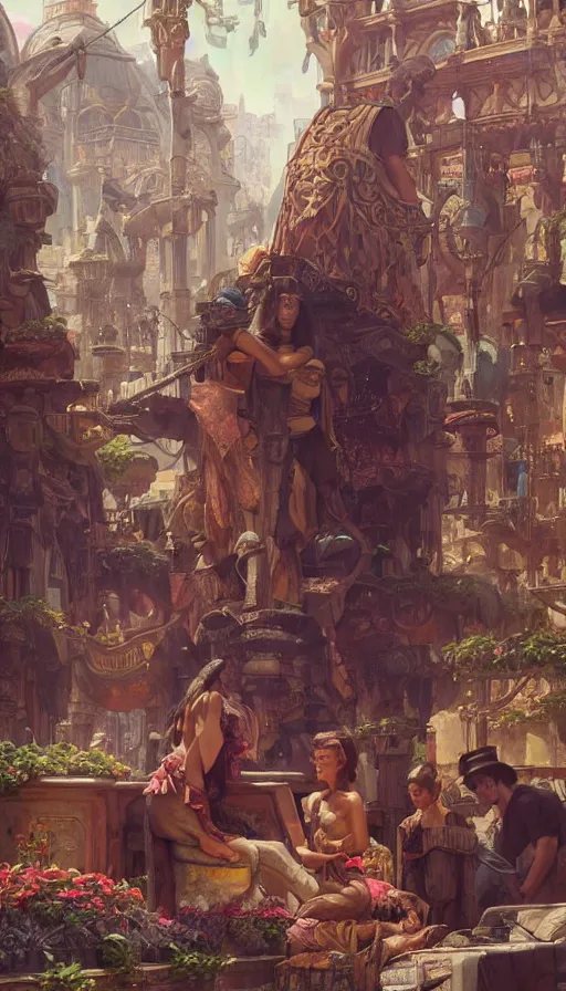 Prompt: slave market, intricate, highly detailed, digital painting, artstation, concept art, smooth, sharp focus, illustration, Unreal Engine 5, 8K, art by artgerm and greg rutkowski and alphonse mucha