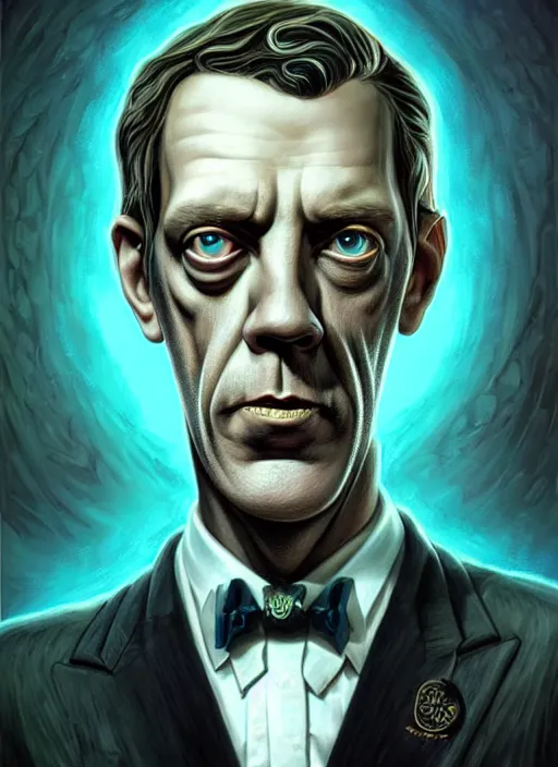 Image similar to lovecraft lovecraftian portrait of hugh laurie, cthulhu, pixar style, by tristan eaton stanley artgerm and tom bagshaw.
