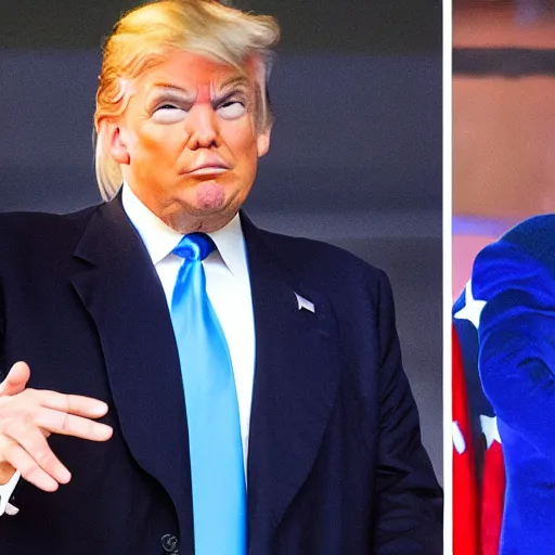 Image similar to donal trump being a super saiyajin blue god