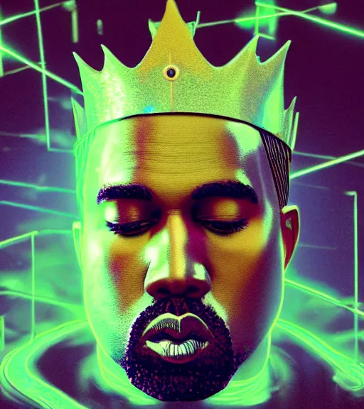 Image similar to sketch study of portrait of kanye west wearing a golden futuristic energy technologically enhanced neo solar punk aesthetic golden crown by beeple, art station hyper realistic fanart digital art. octane render, hyperrealism.