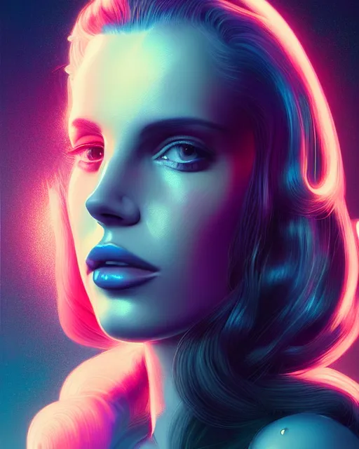 Prompt: portrait of lana del rey as a cyborg. realist abstract. key art. cyberpunk, blue and pink, intricate artwork. by tooth wu, wlop, beeple, dan mumford. 8 k octane render, trending on artstation, greg rutkowski very coherent symmetrical artwork. cinematic, hyperrealism, very detailed, iridescent accents