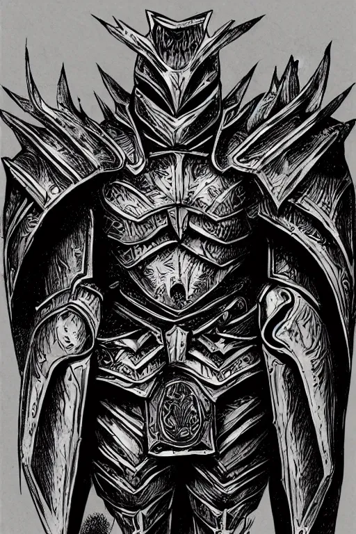 Image similar to armoured warrior, symmetrical, highly detailed, digital art, thorn themed armour, sharp focus, trending on art station, kentaro miura manga art style